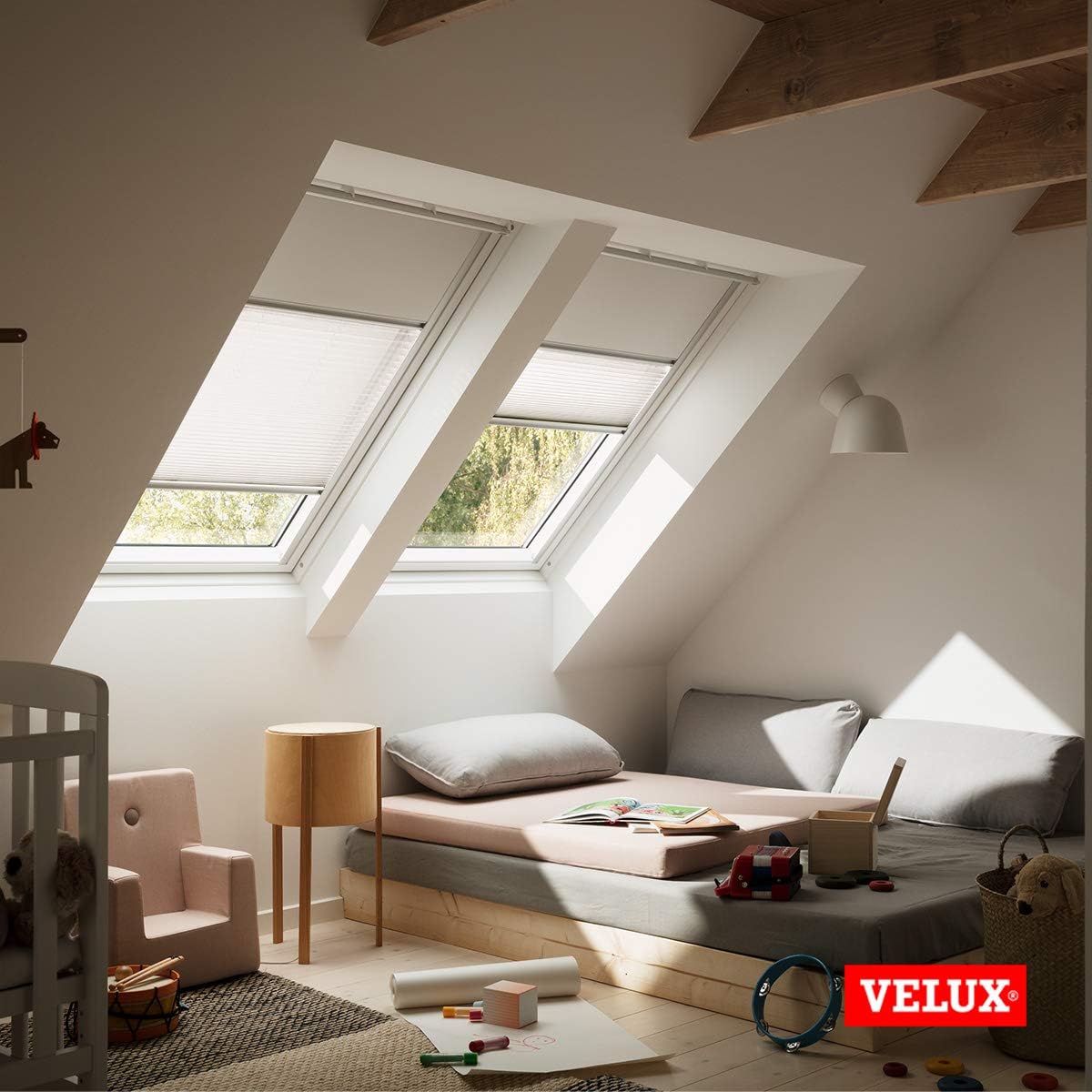 VELUX Original Dachfenster Duo Verdunkelungsrollo für FK06, Grau, mit weißer Führungsschiene