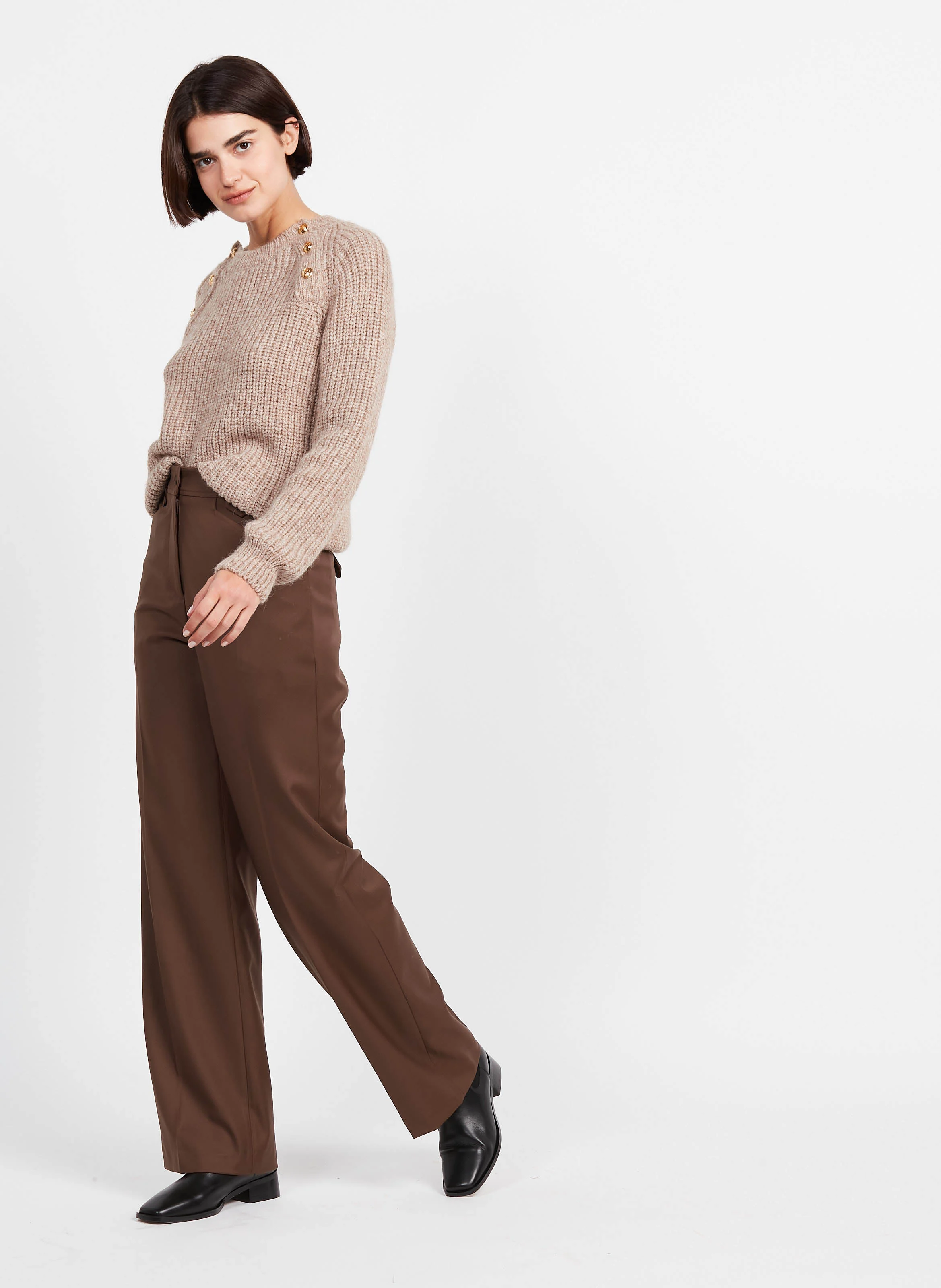 DREW - Pantalon en gabardine de laine | Marron