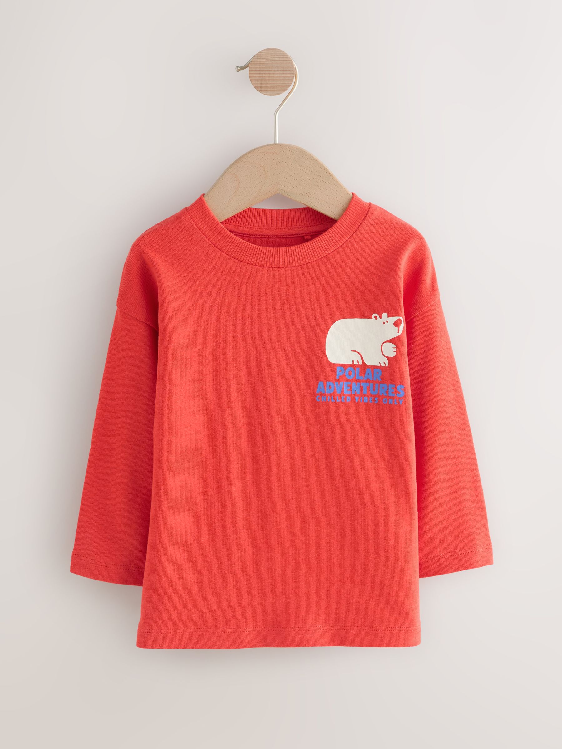 Rood met Polar Bear - T-shirt met lange mouwen en print op de rug (3mnd -8jr)