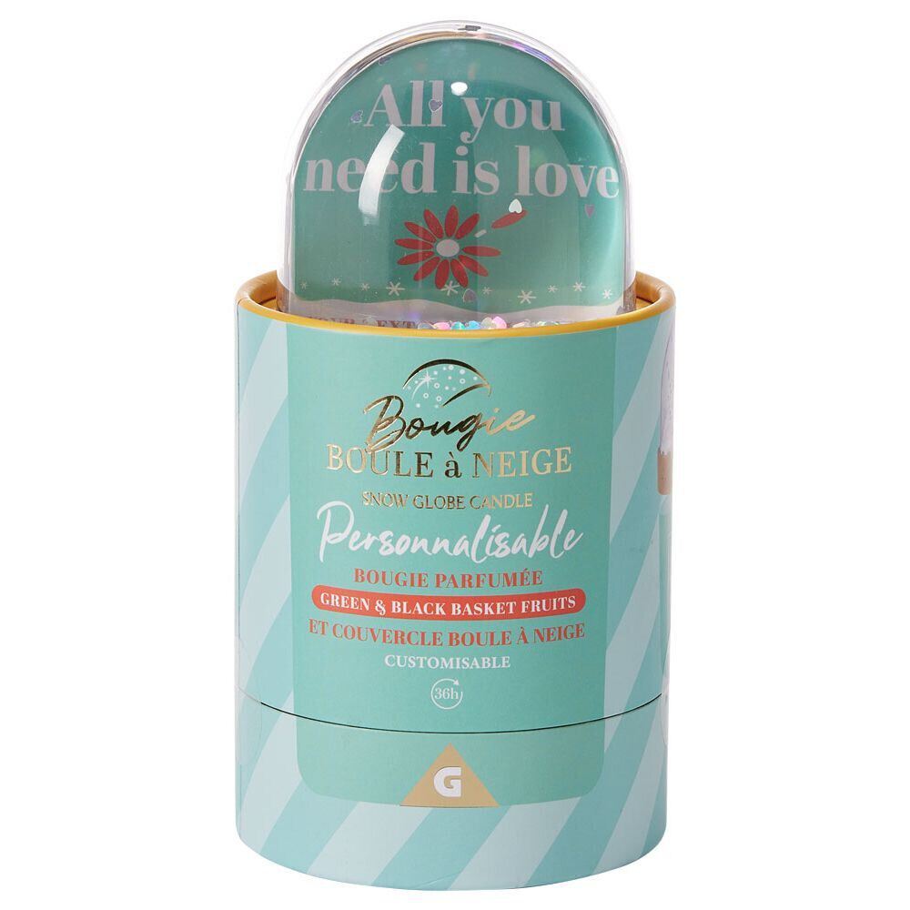 Bougie parfumée Fruits verts et noirs couvercle boule à neige personnalisable vert