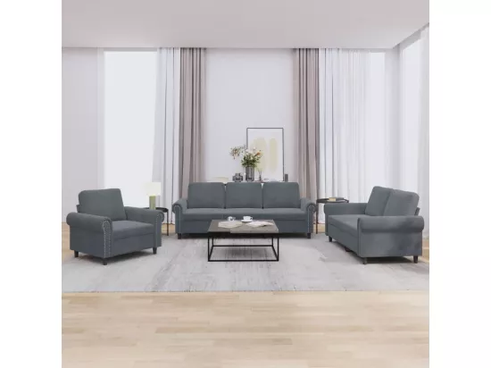 Ensemble de canapés 3 pièces avec coussins Gris foncé Velours