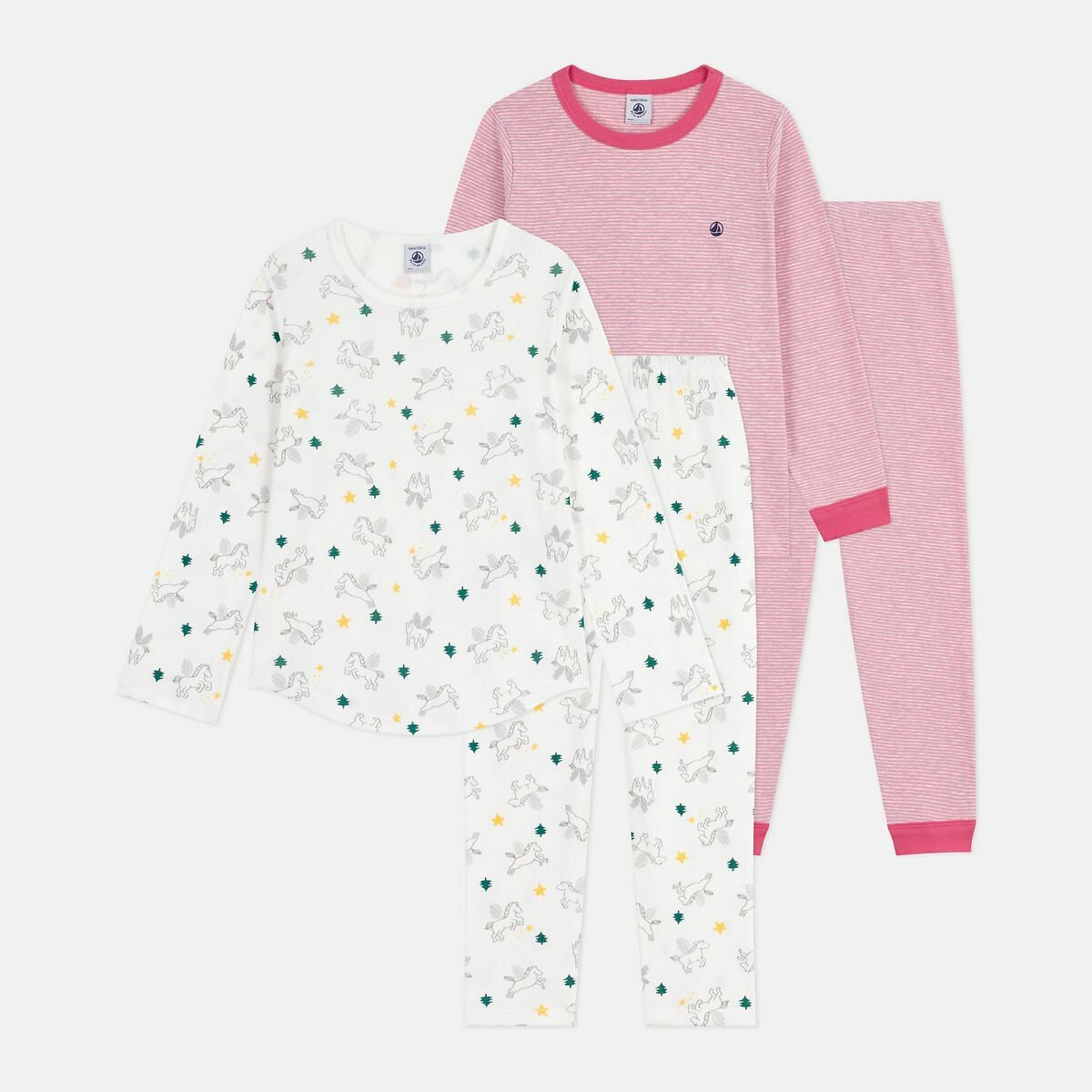 PETIT BATEAU<br>Conjunto de pijamas infantis em algodão estampado e listrado