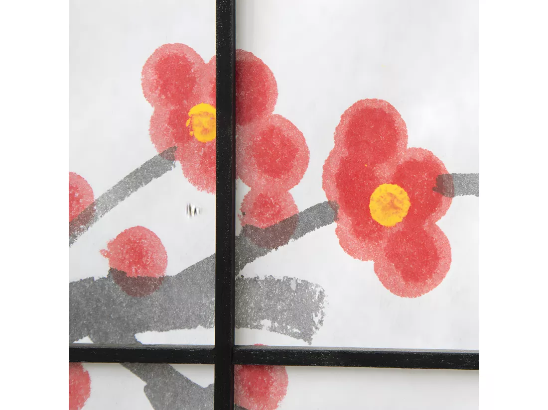 Paravent japonais fleur de cerisier en bois noir de 3 pans, L132 x H175 x P2 cm