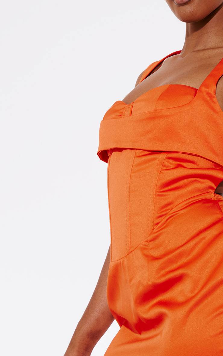 Orange Robe Mini À Corset Structuré En Satin Effet Sculptant