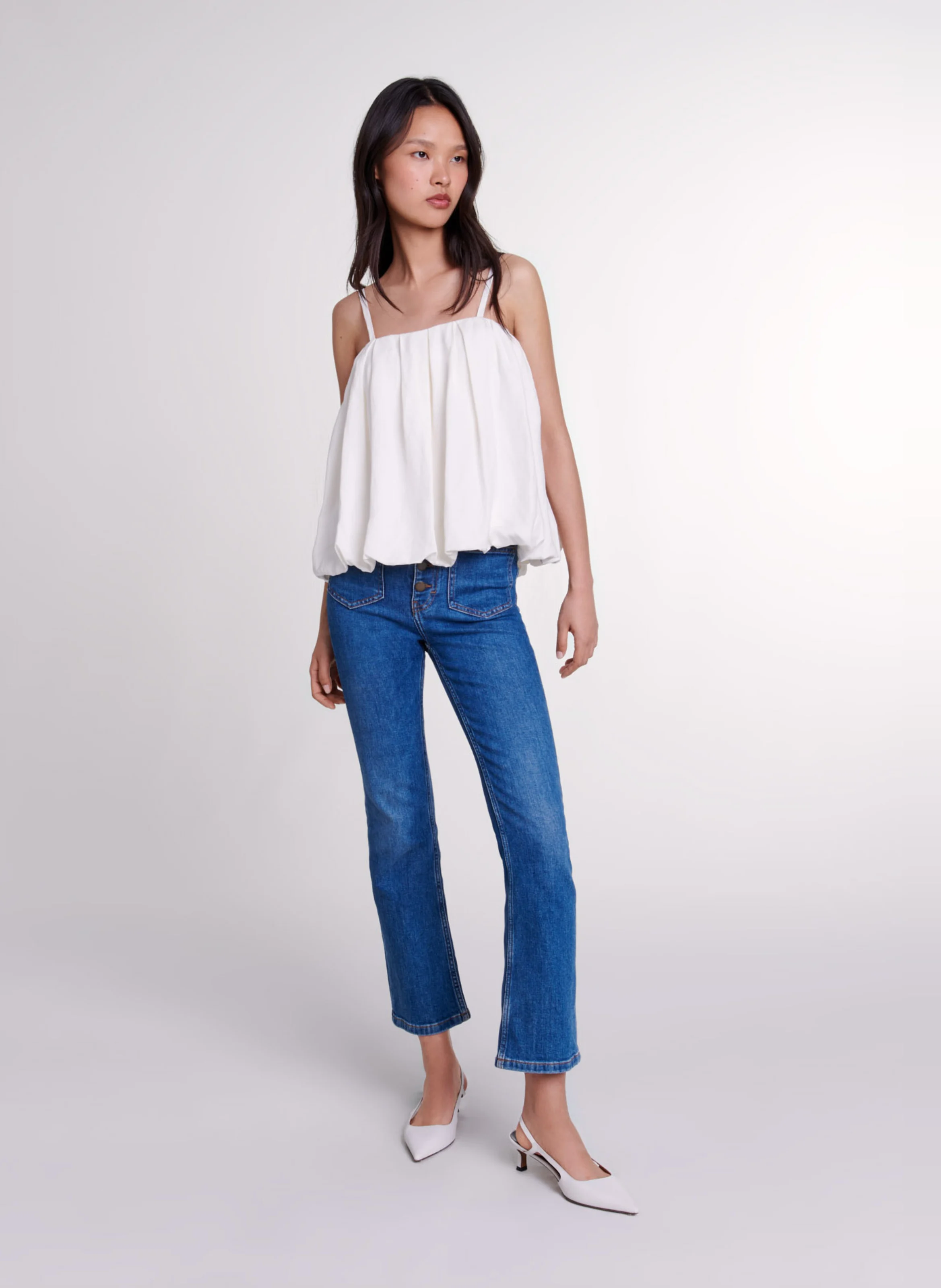 Top ample à col carré | Blanc