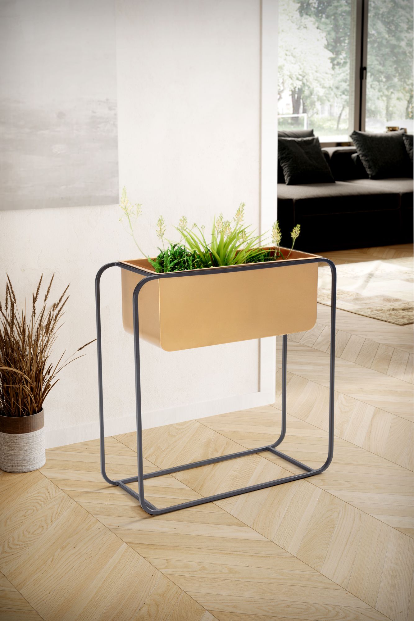 Pflanzgefäß FineBuy Pflanzenkübel 60x60x24 cm Metall Gold Rechteckig Blumentopf