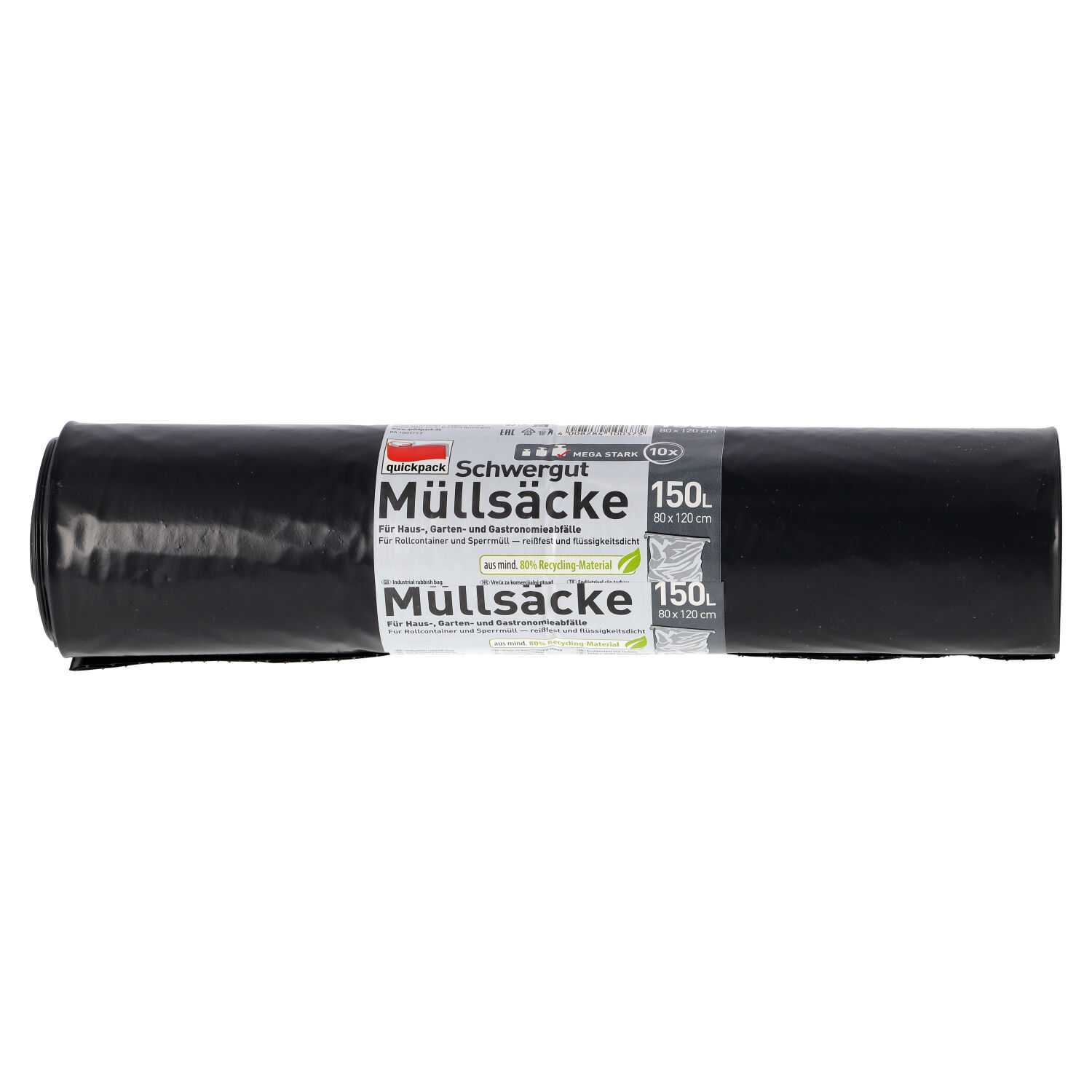 Müllsäcke 10 Stück Schwerlast, 150 Liter, schwarz