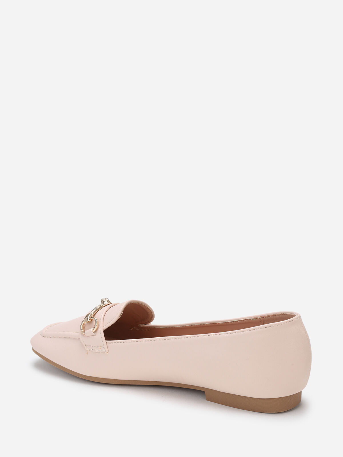 Mocassins carrés à boucle dorée- Beige