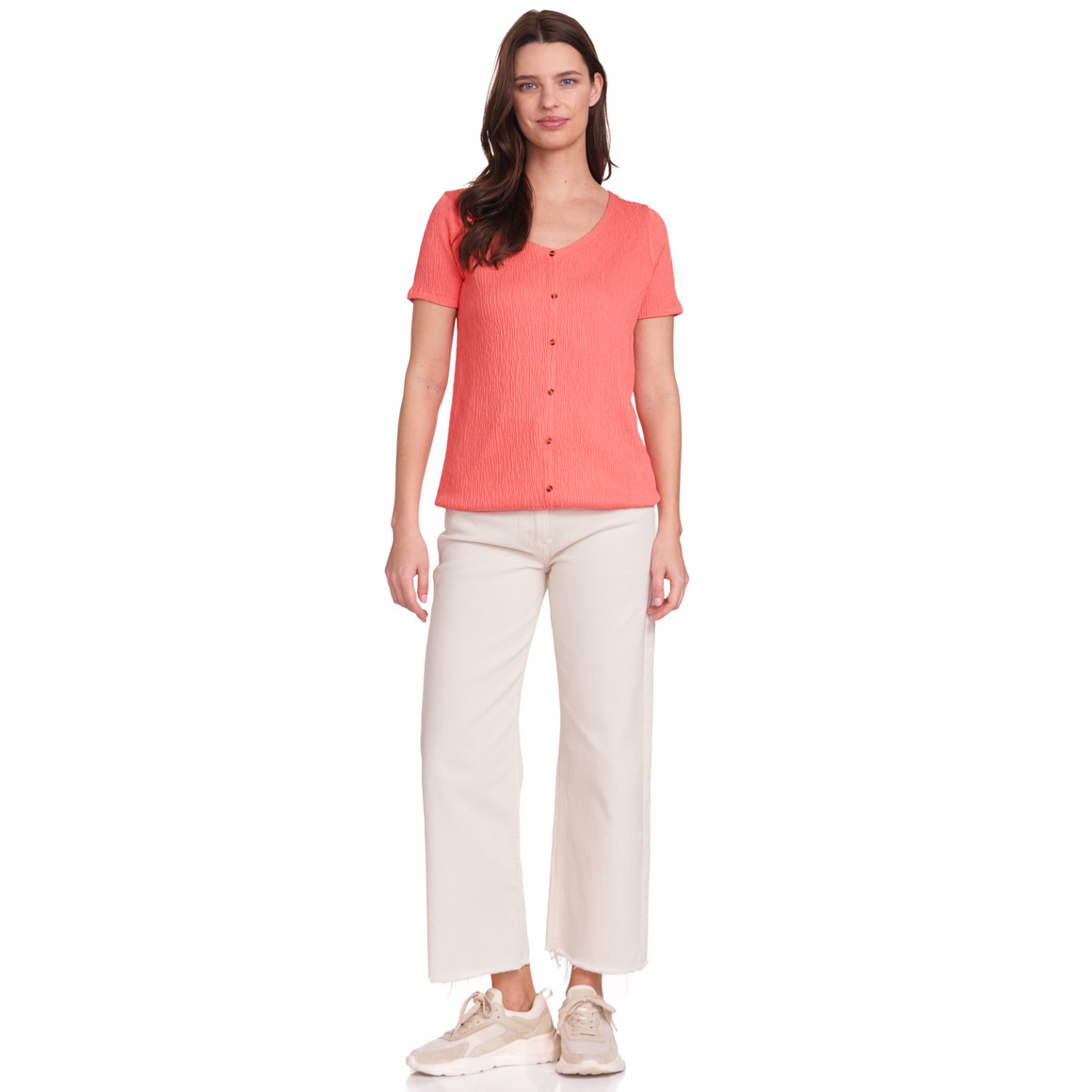 Gina Benotti Damen T-Shirt mit Strukturmuster pink