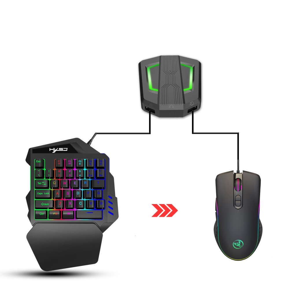 (3-tlg. Set) USB Einhand Gaming Tastatur mit Handballenauflage und Maus   Konverter für PS4 / PS3 / Xbox / Nintendo Switch - Schwarz
