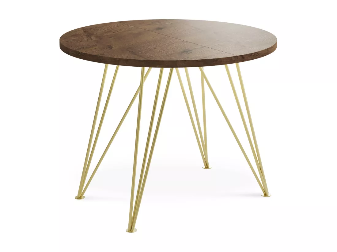 Table à Manger Extensible Ronde - Table Style Loft Avec Pieds En Métal - 100 à 180 Cm - Table Ronde Style Industriel Pour Le Salon - Compacte - Chêne Lefkas - 100 C