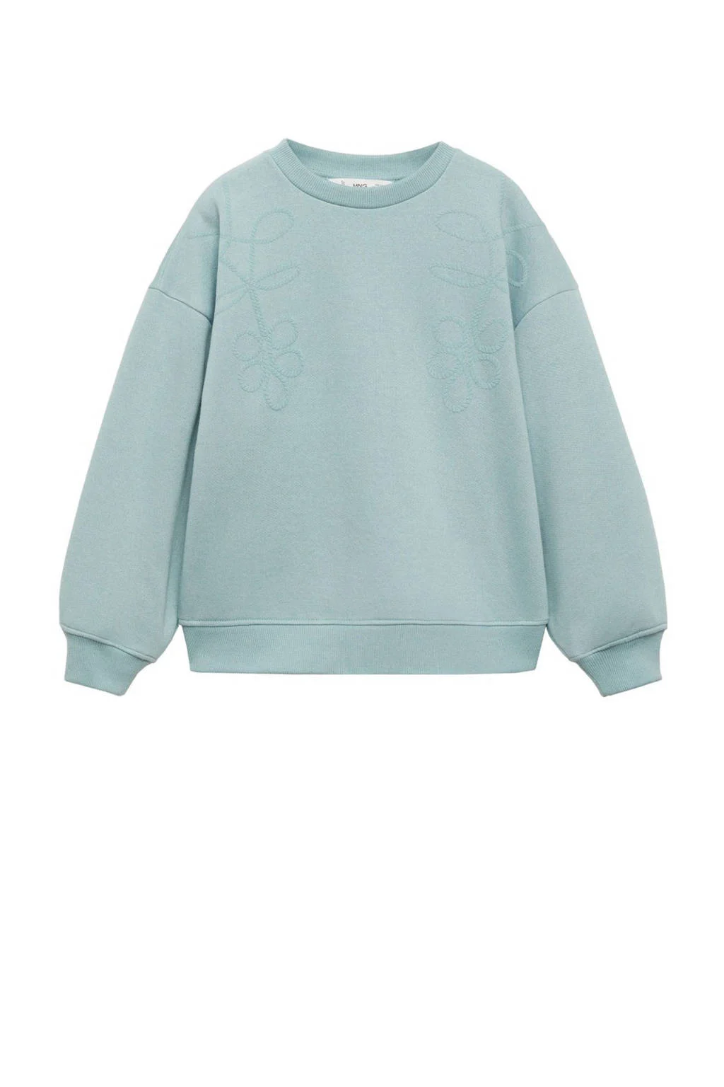Mango Kids gebloemde sweater licht turquoise