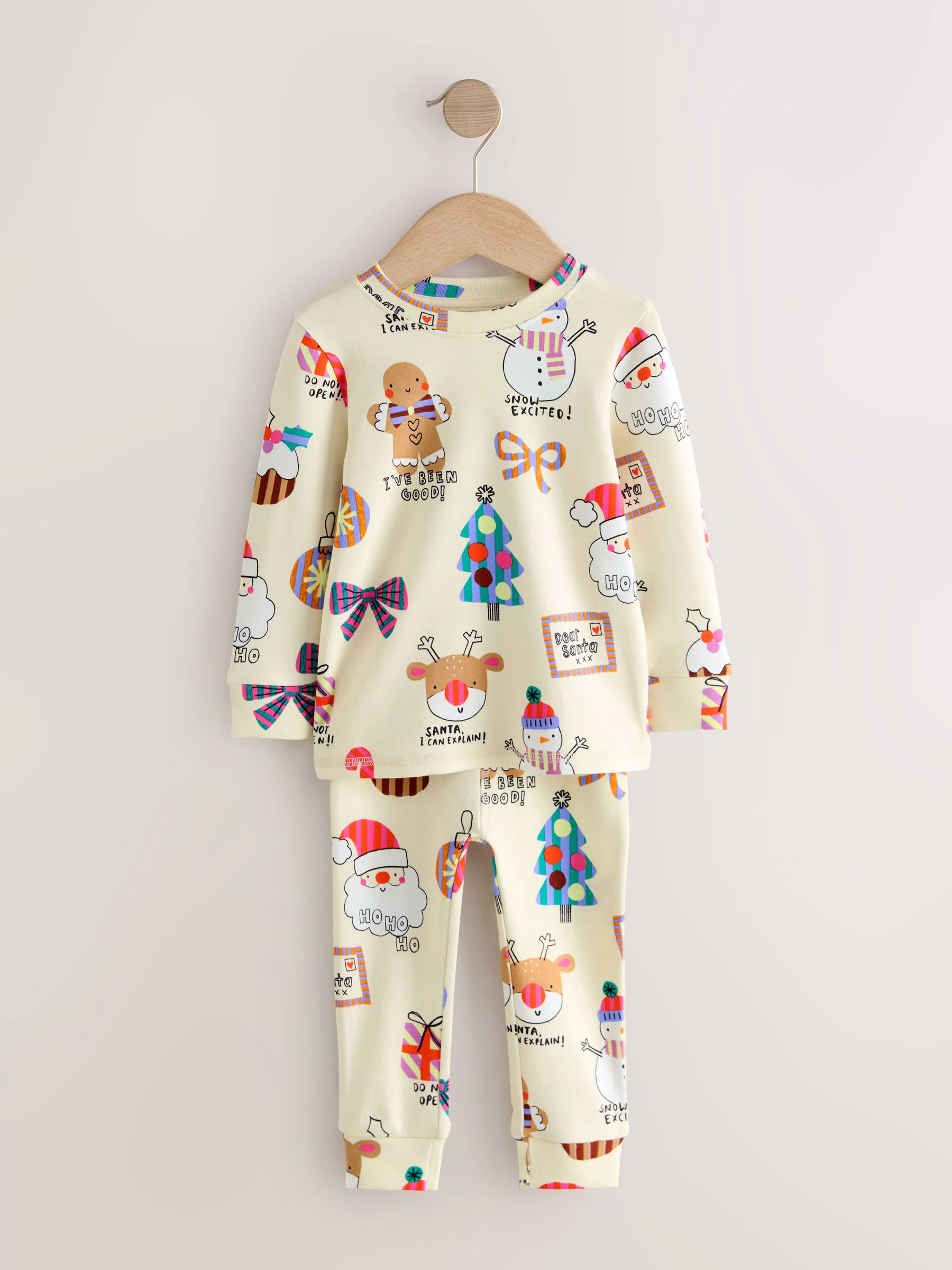 Ecru Kerstman/Sneeuwpop-print - Kerstpyjama (9 mnd-16 jr)