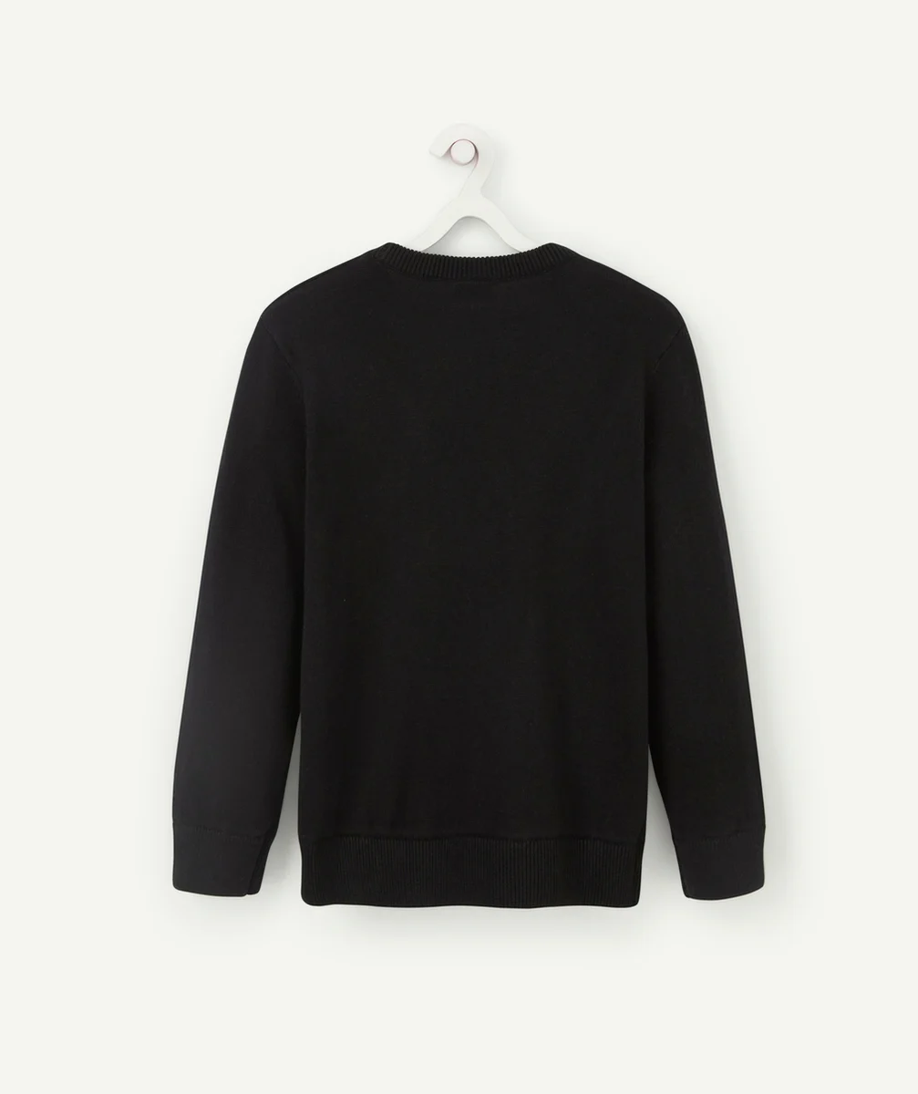 PULL EN TRICOT NOIR GARÇON AVEC MOTIF TROMPETTE