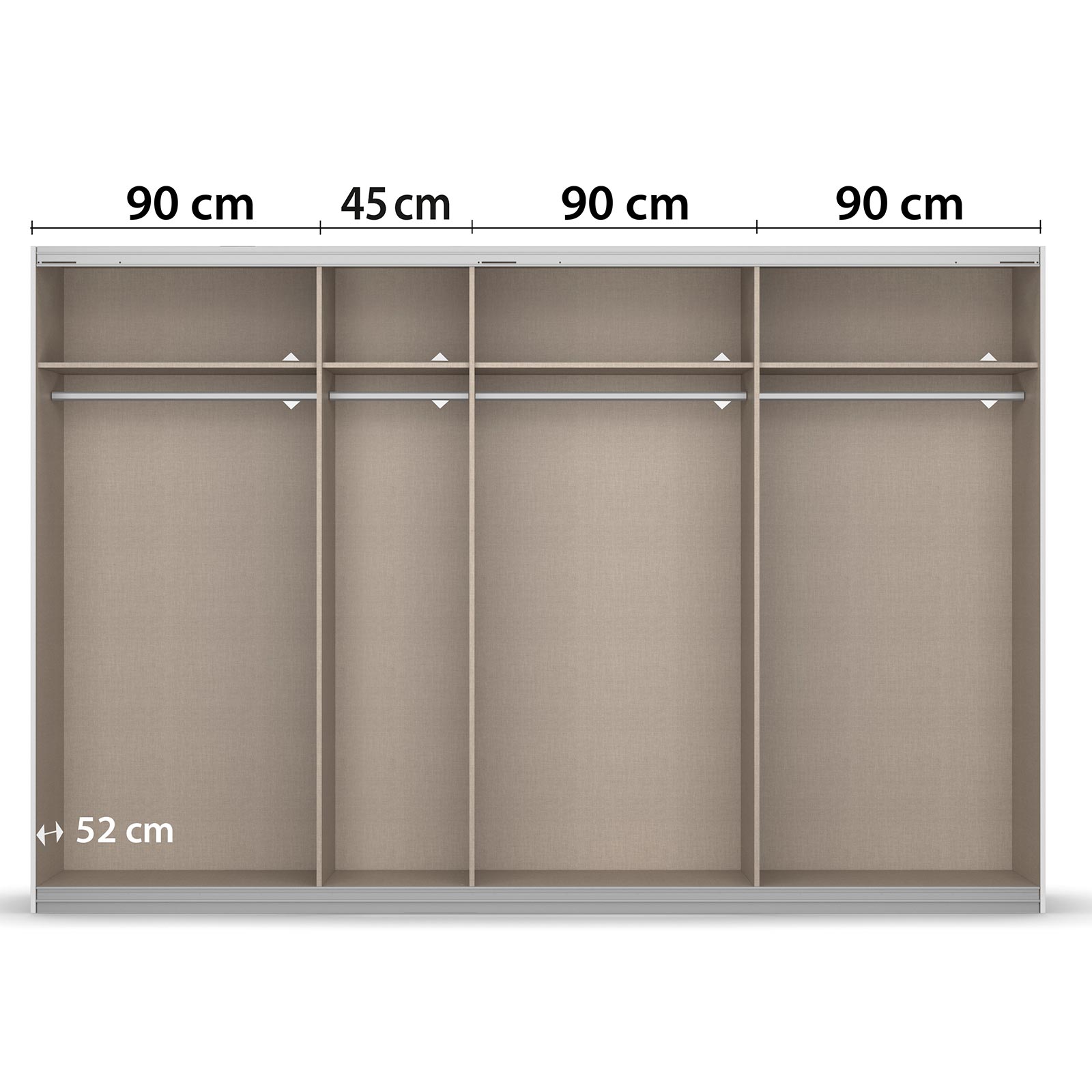 Schwebetürenschrank - Alpinweiß-Basaltglas - 4-türig - 315 cm