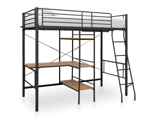 VIDAXL - Sommier  90 x 200 Lit superposé avec cadre de table noir métal 90x200 cm