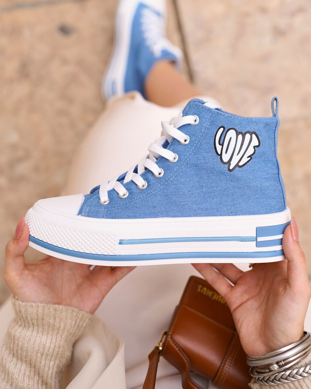 Basket femme denim blue jeans montante en toile - Linda