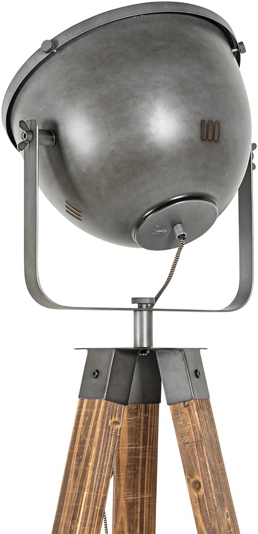 QAZQA - Industrie I Vintage I Industrie I Vintage I Stehleuchte I Stehlampe I Standleuchte I Lampe I Leuchte mit Stativ aus Stahl I Silber I nickel matt und Holz neigbar – Emado I Wohnzimmer I Schlafz