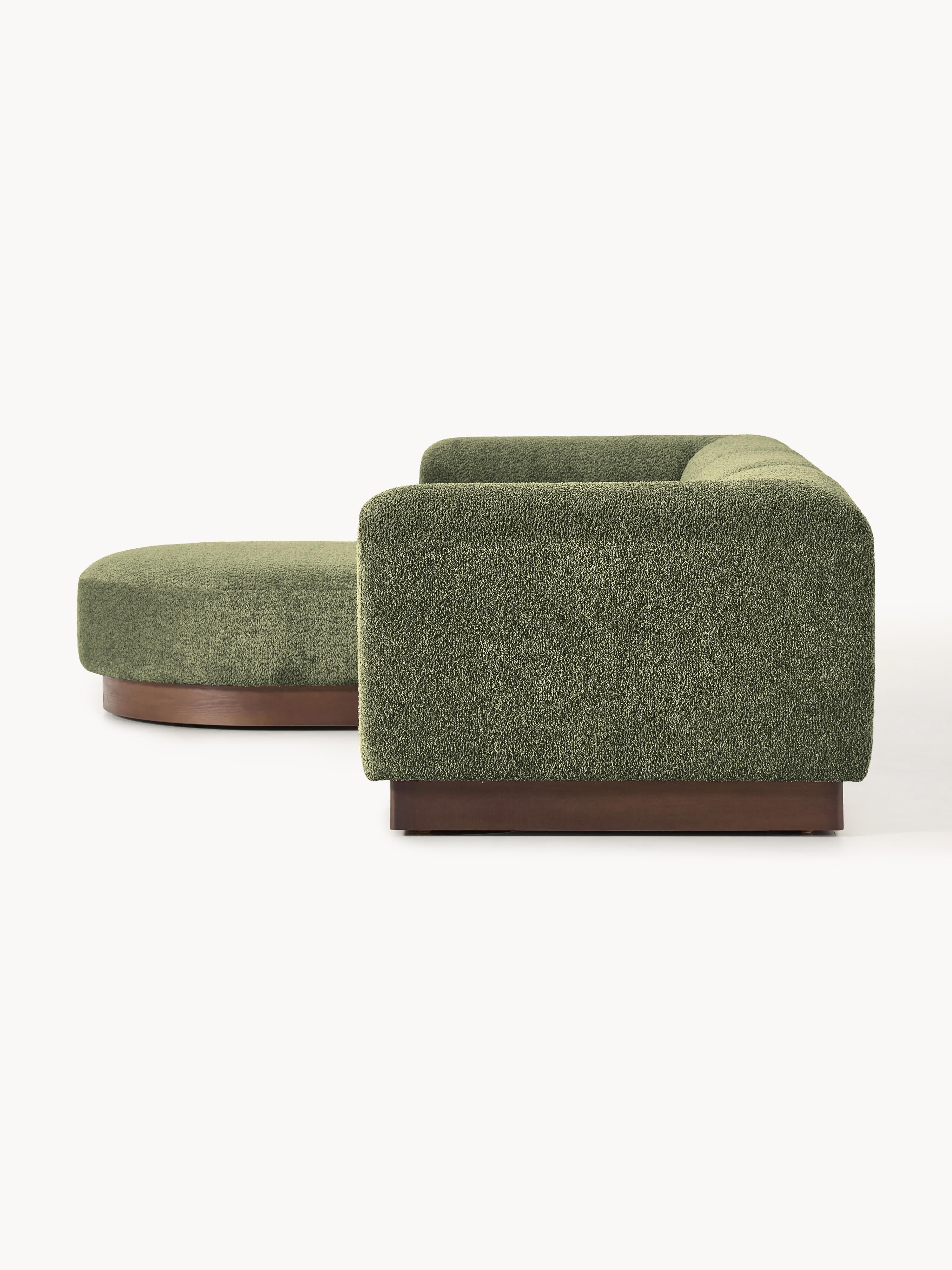 Modulaire bank Natalie (3-zits) uit teddy-bouclé met poef (links/rechts)