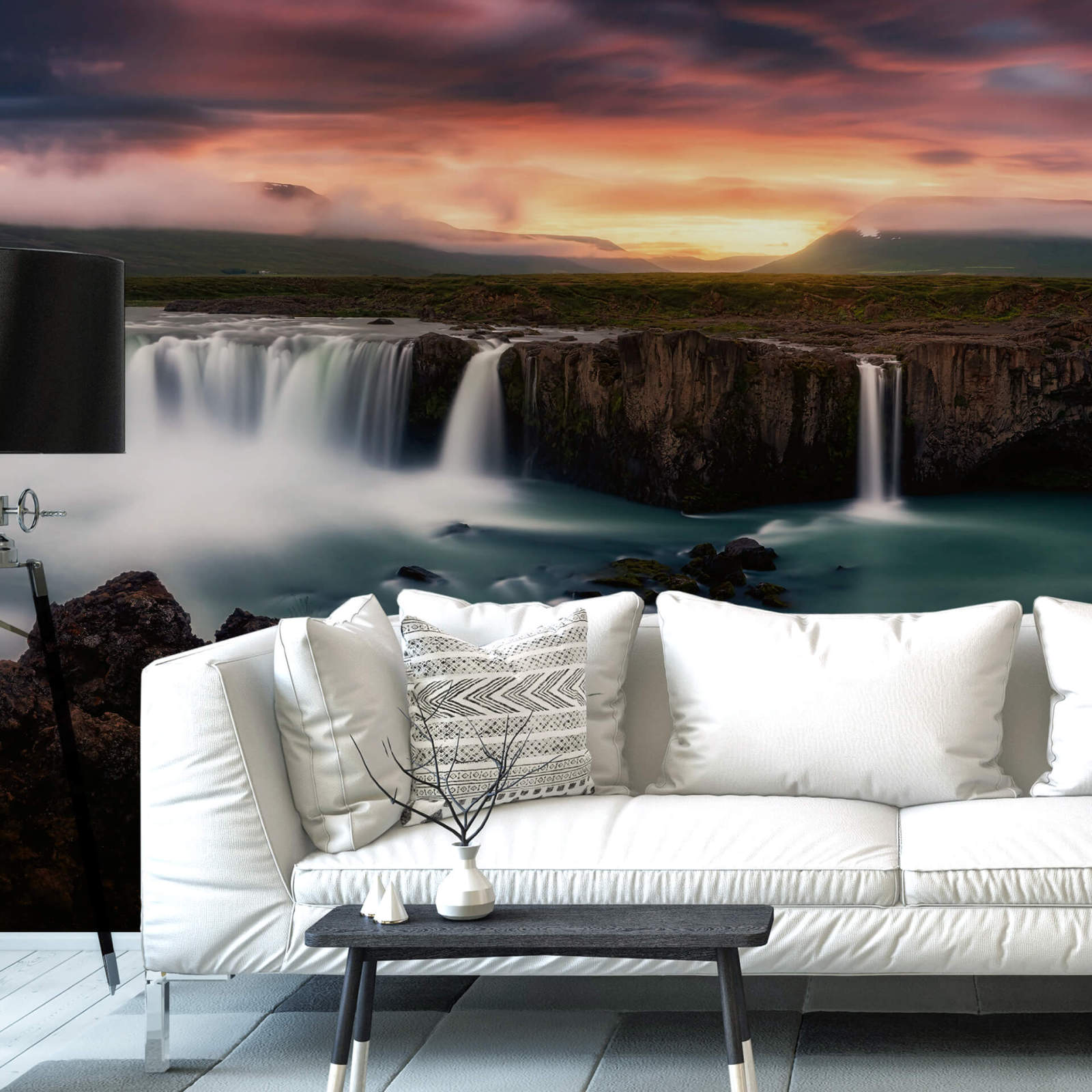 Fototapete DESIGNWALLS 2.0 - blau-orange - Wasserfall - 2,6 Meter