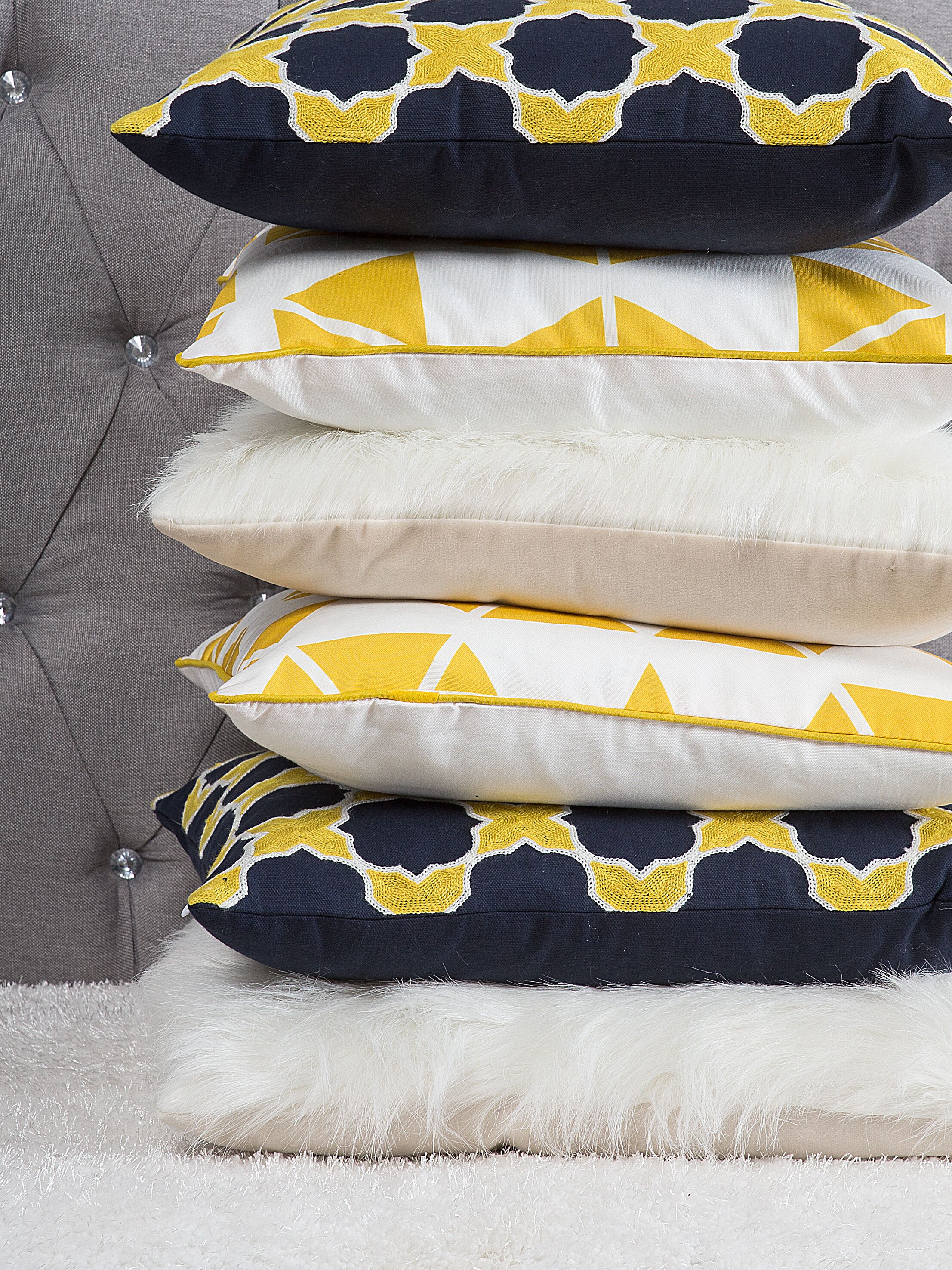 Set van 2 sierkussens MUSCARI Katoen 45 x 45 cm Geel Blauw ikat