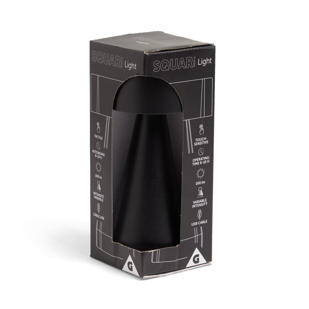 Lampe de table Squari USB tactile noire Ø9,5xH22,5cm