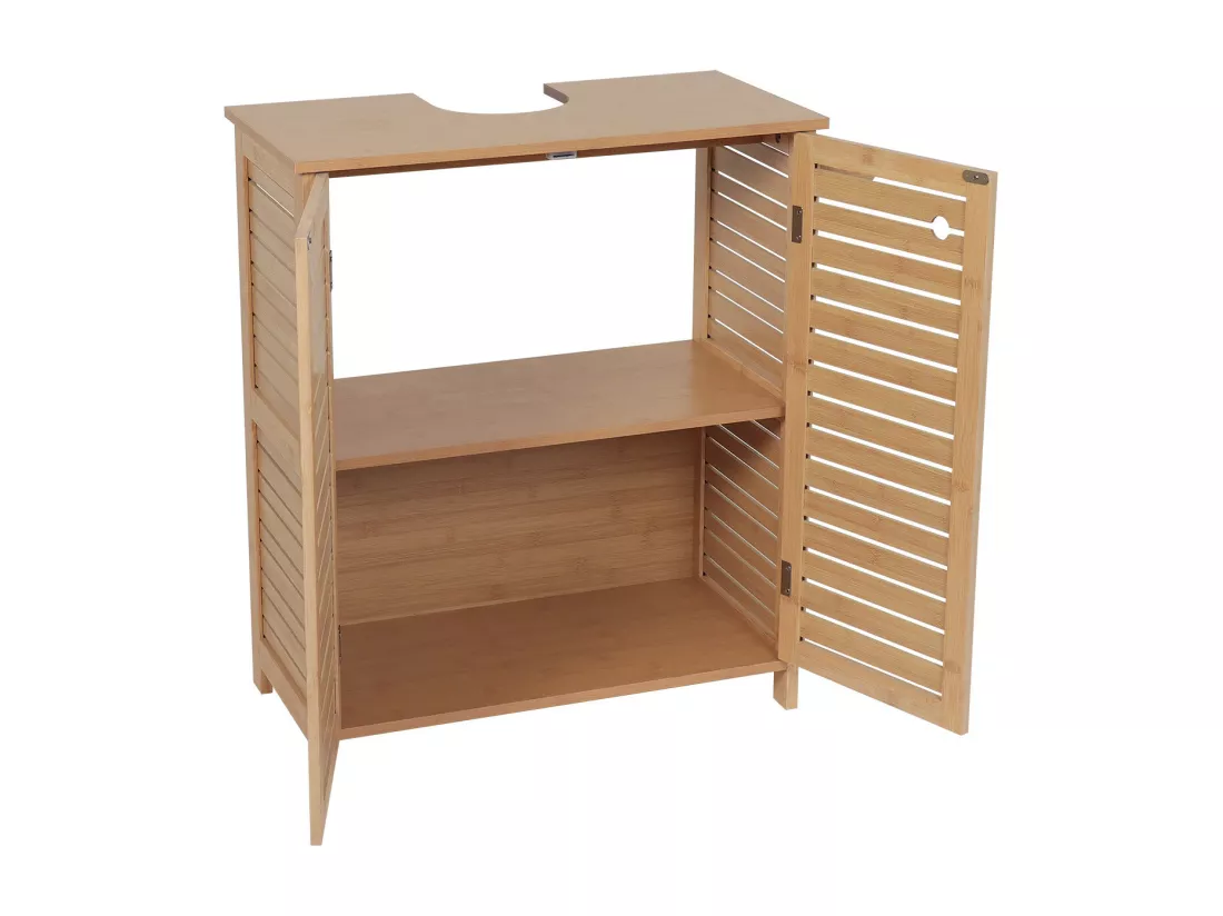 Meuble sous lavabo 2 Portes et 1 Etagère intérieure H 70 cm - Naturel