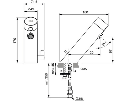 Ideal Standard Aanraakloze Kraan SENSORFLOW Chroom A7559AA