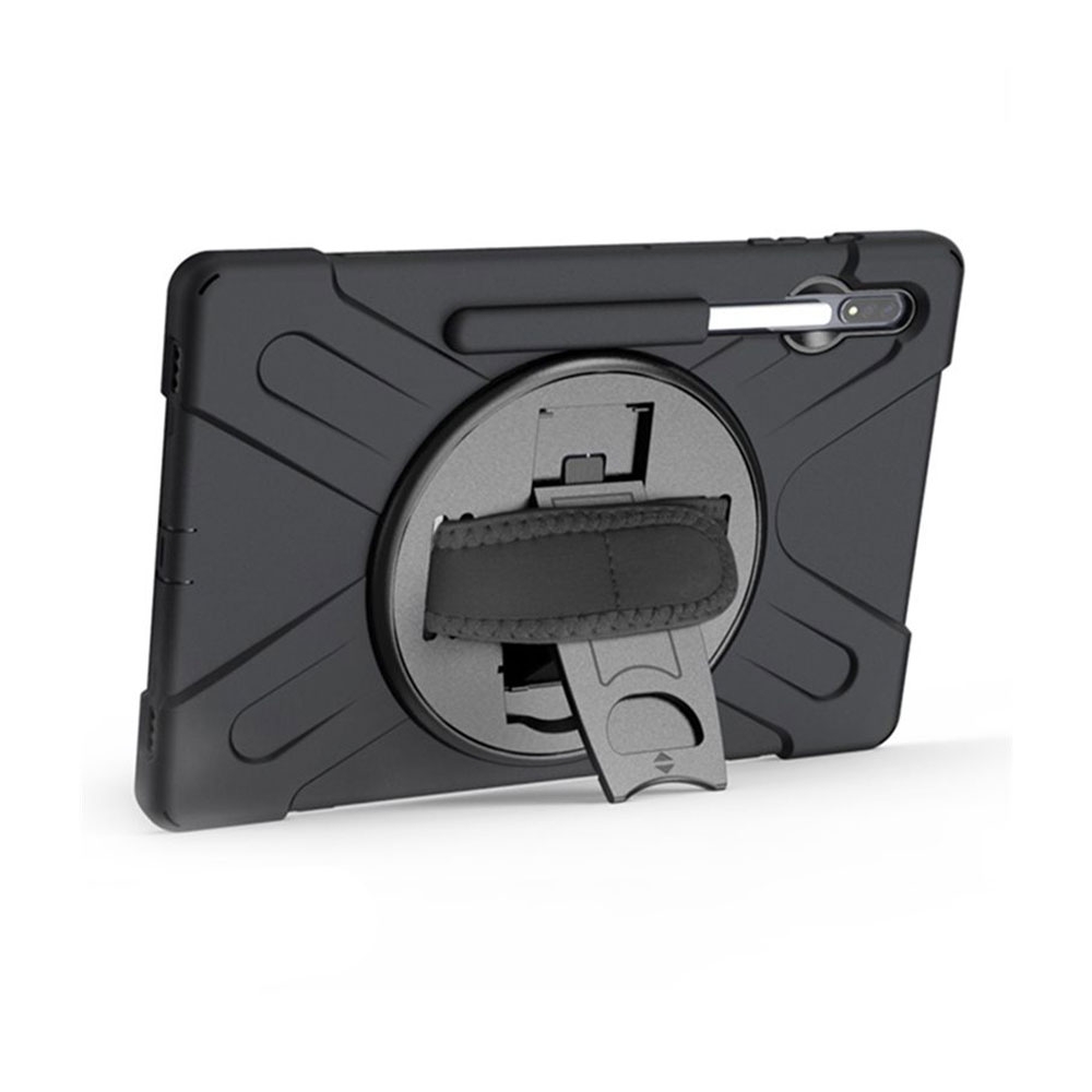 Samsung Galaxy Tab S8 / Tab S7 Peak 500m Hybrid Outdoor Hardcase Hülle mit Aufsteller   Handschlaufe (EGPE00136) - Schwarz