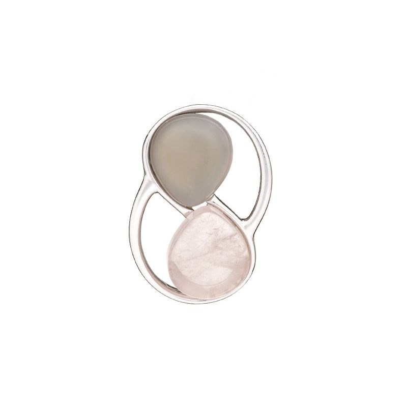Pendentif Quartz rose et grise naturelle argent
