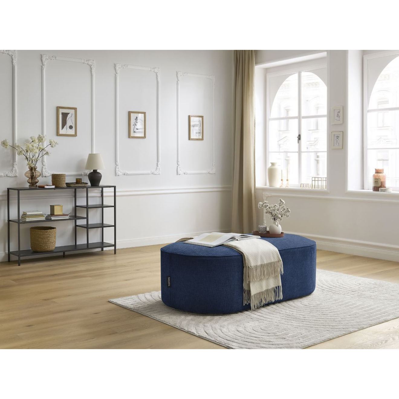 Bobochic Pouf pour canapé modulable Rousseau texturé bleu foncé - 140x70x45 cm