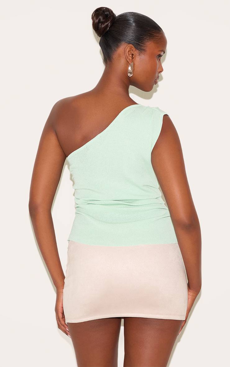 Vert Menthe Haut En Maille Fine Asymétrique Avec Côté Froncé
