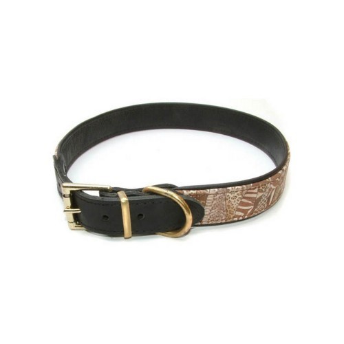 Coleira para cachorro em couro estampado, marrom/preta