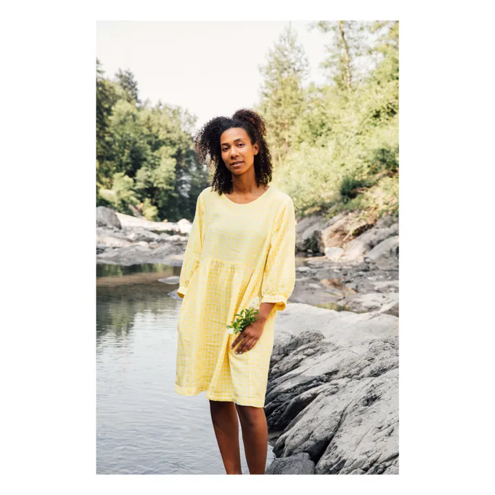 Matona Robe Day Carreaux Lin | Jaune moutarde