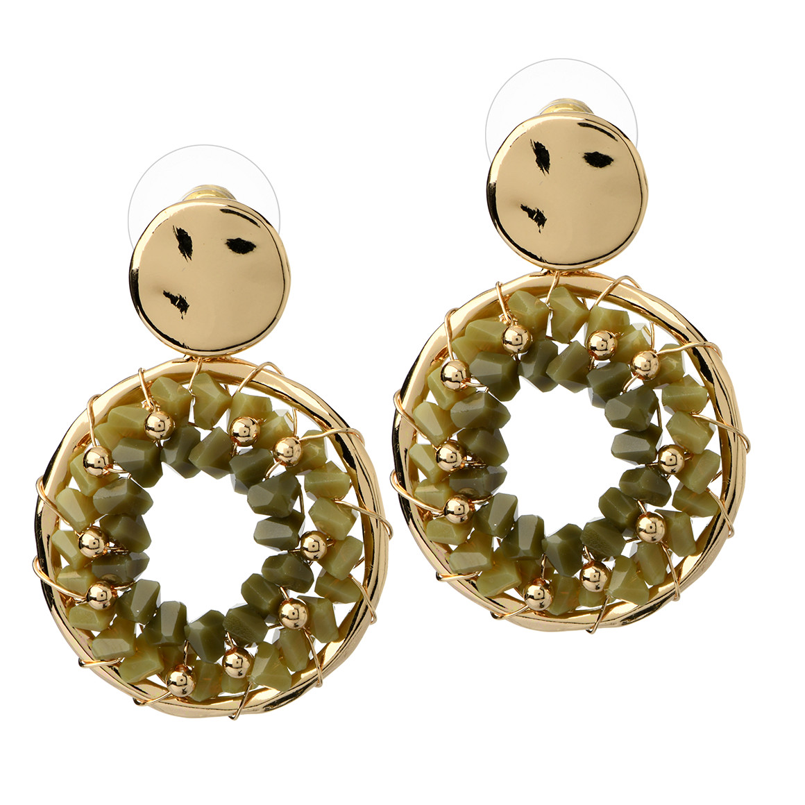 Gina Damen Ohrhänger in runder Form gold / oliv