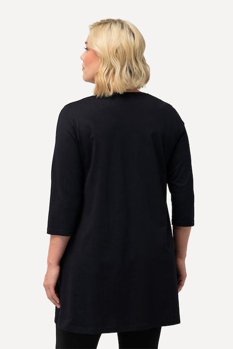 Longshirt, Ziernähte, A-Linie, V-Ausschnitt, 3/4-Arm