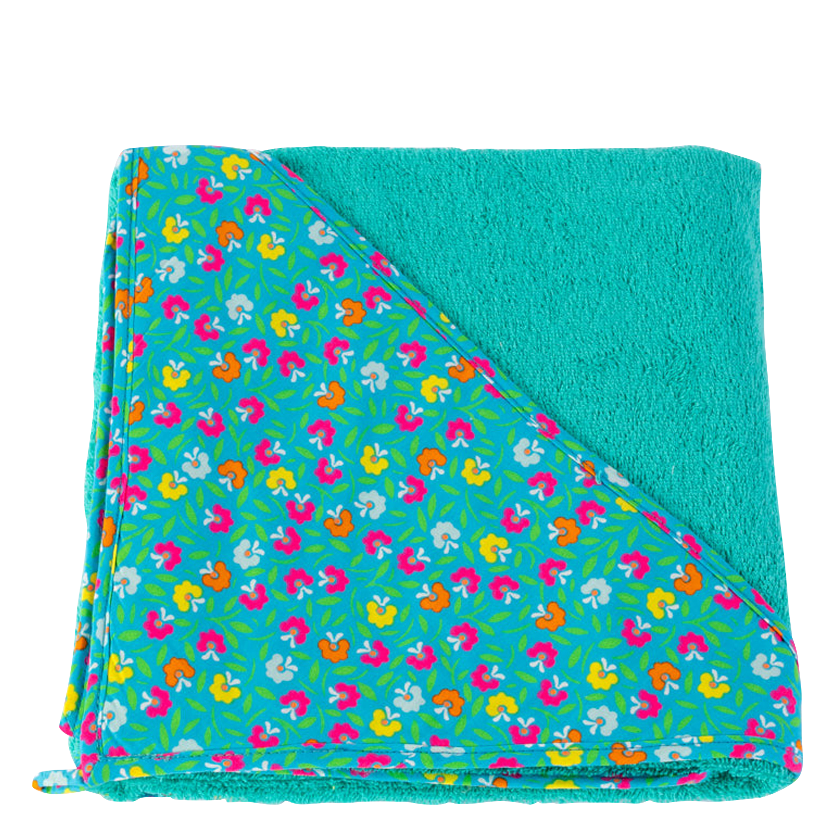Cape de bain imprimé fleuri en coton| Bleu