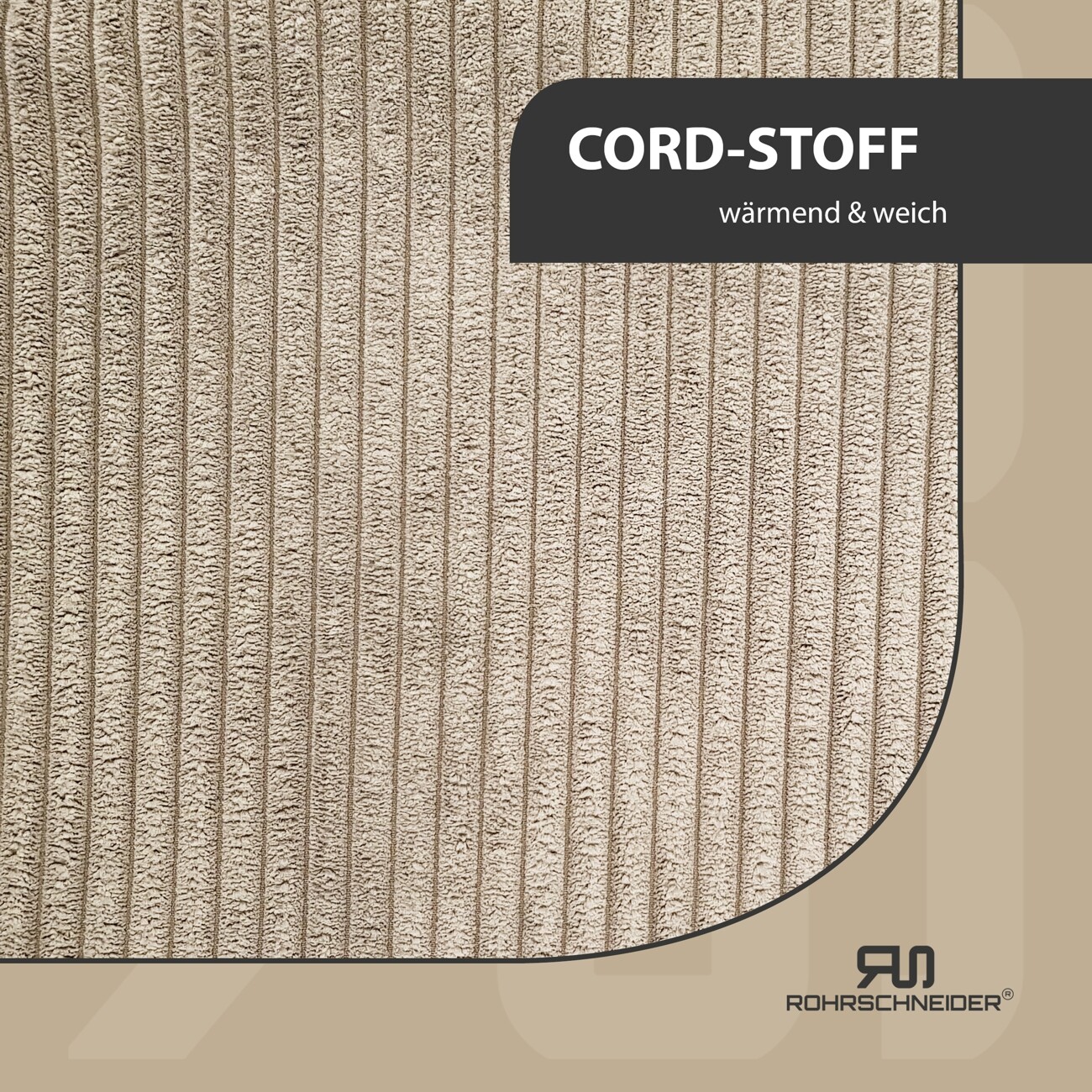 Rohrschneider Hundebett mit Gratis-Beigabe, waschbar, robuster Breit-Cordstoff beige