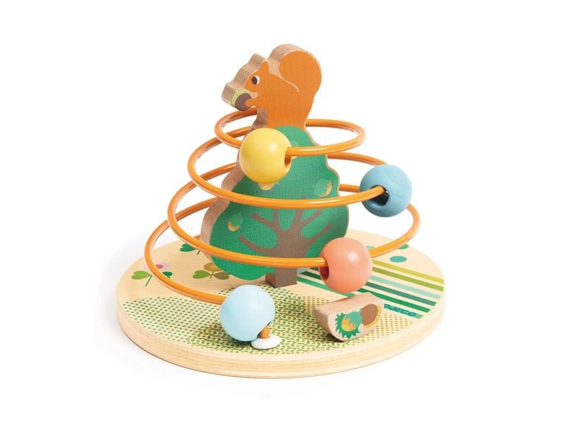 DJECO Motorikschleife RollNut Kreatives Holzspielzeug für Kinder
