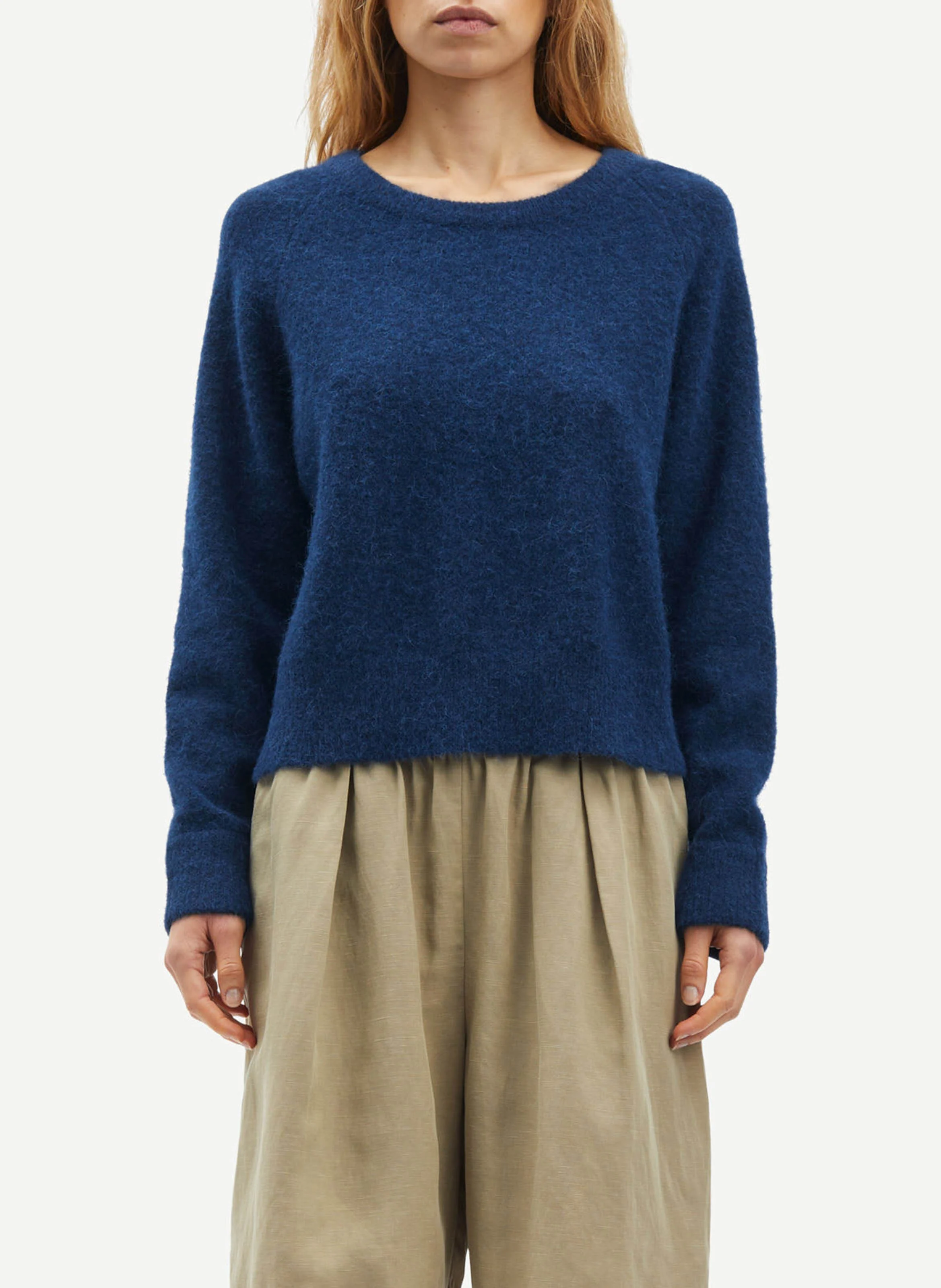 Pull col rond en laine mélangée | Bleu