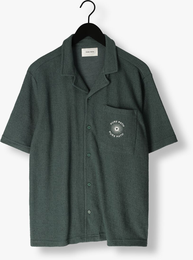 PURE PATH groene pure path casual overhemd structured shortsleeve shirt with chest pocket and embroidery