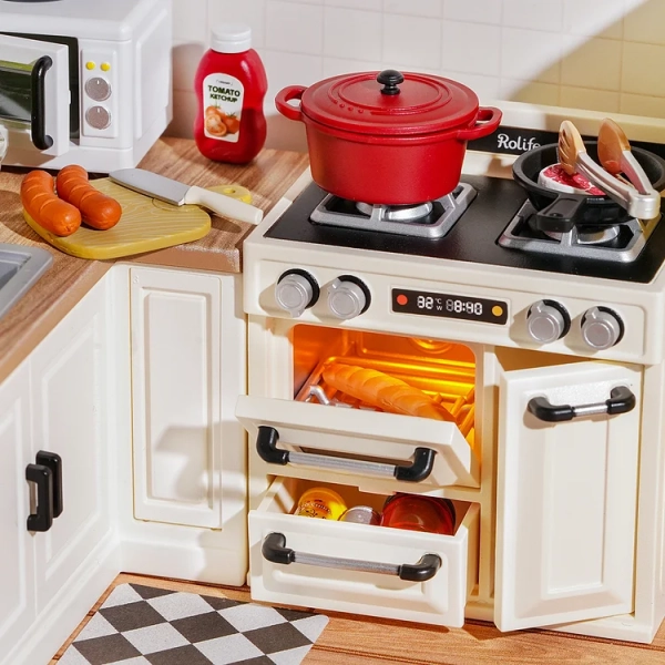 (152-tlg. Set) Rolife Super Store Modell Bausatz DIY Miniatur Küche für Smiski Figuren (DW008) - Happy Meals Kitchen