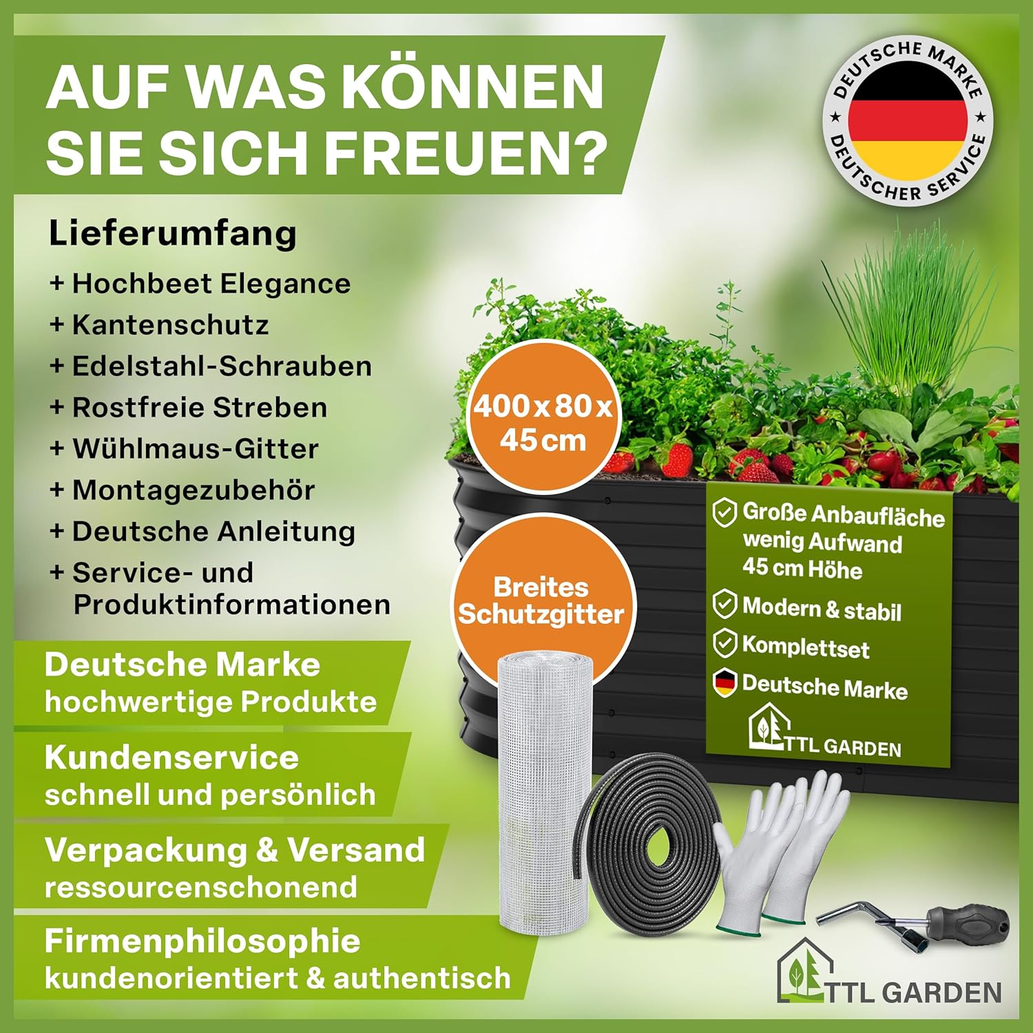 TTL GARDEN 400x80x45cm Elegance XXL Metall Hochbeet Anthrazit - Stahl rostfrei verzinkt & grau lackiert Wellblech ovale Form sehr stabil Garten Beet für Gemüse Kräuter Blumen Gartenbeet Gemüsebeet
