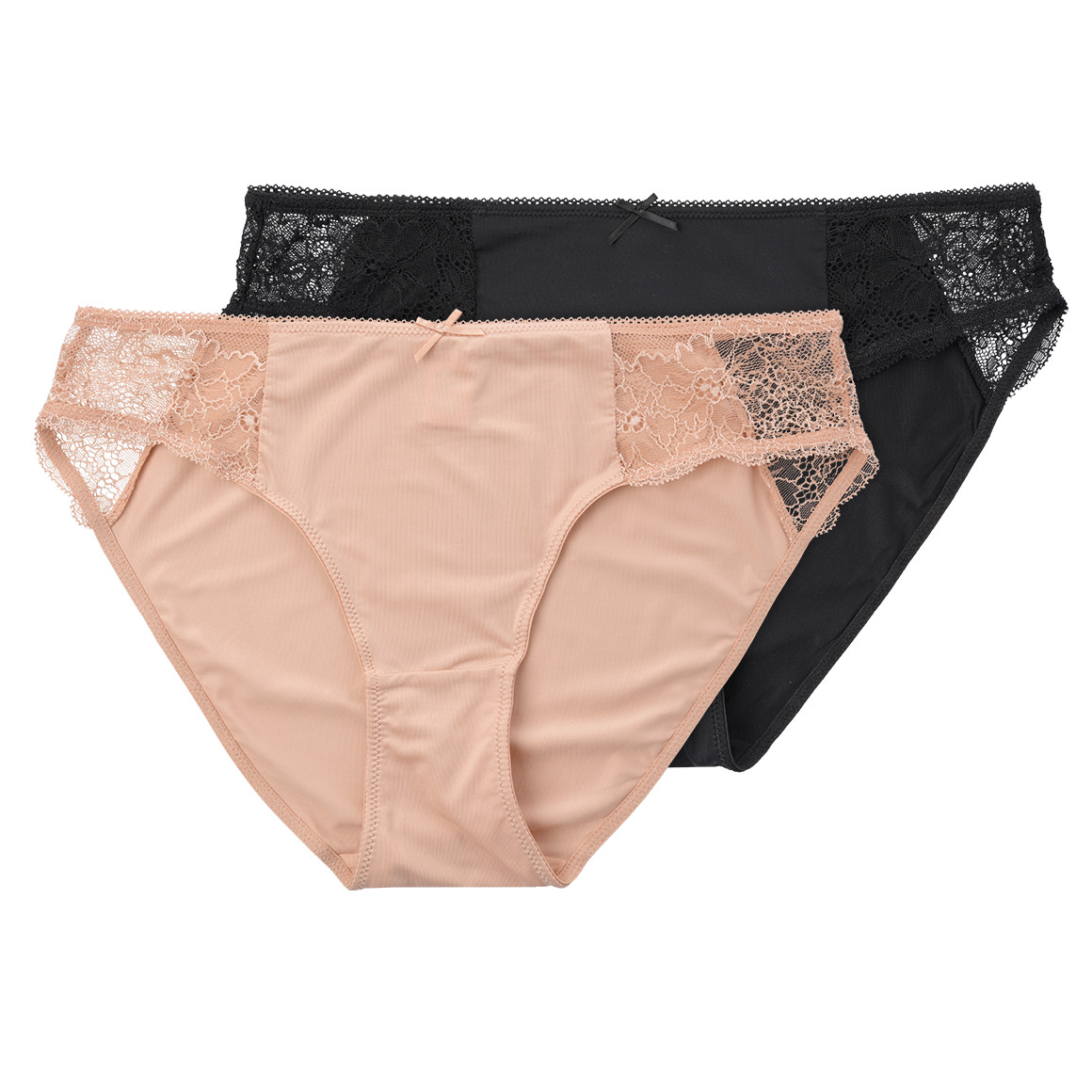 Gina Benotti 2 Damen Slips mit Spitze beige / schwarz