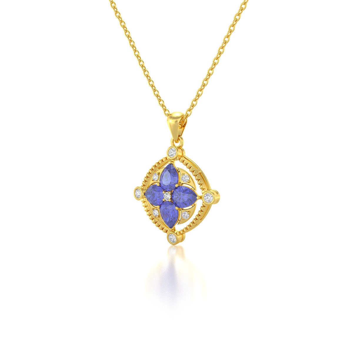 Collier Pendentif Or Jaune 585 Tanzanite et Diamants - Cadeau Exceptionnel pour Elle | Aden