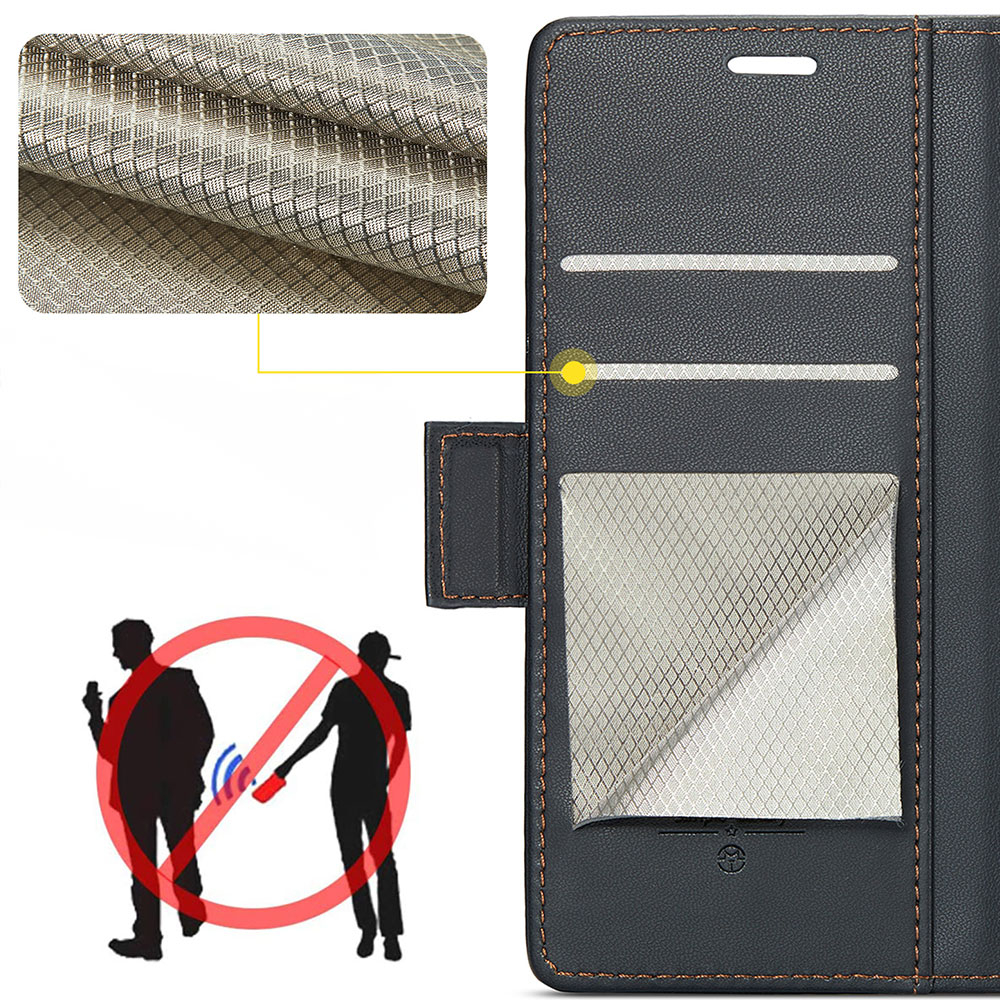 Samsung Galaxy A56 Leder Tasche Flip Wallet Etui mit Kartenfächern Litchi Look (RFID Schutz) - Schwarz