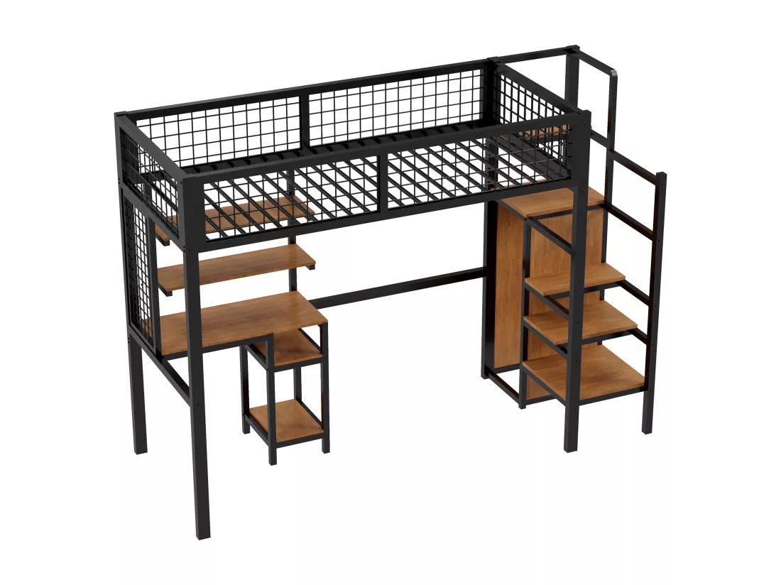 Noir 90x200 lits superposés avec échelle de sécurité lit d'enfant avec armoire en fer et Bureau d'ordinateur