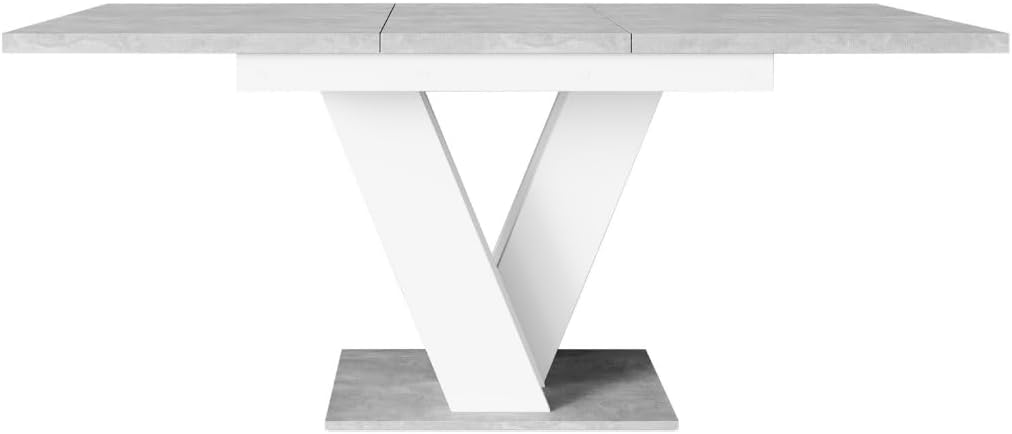 Malvi - Esstisch Ausziehbar auf 160 cm - 120x80x75 cm - Modern - Dinner Table - Esszimmertisch - Tisch für Esszimmer, Wohnzimmer - Ausziehtisch - Betonoptik/Weiß Matt