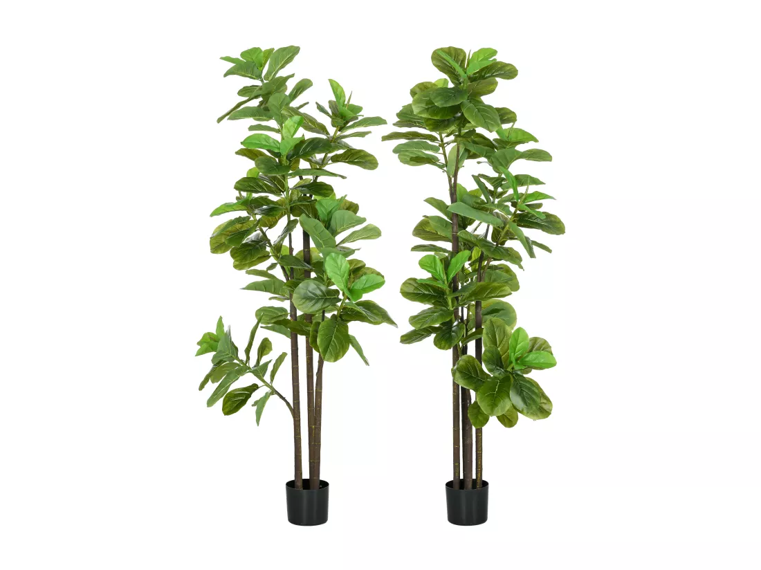 Ficus Lutea artificiels 1,80H m - lot de 2 ficus artificiels - 120 feuilles réalistes par pied - pot inclus noir vert
