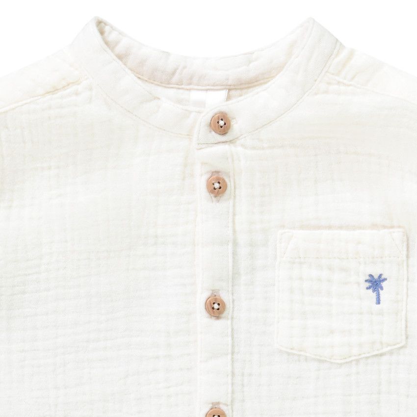Chemise manches courtes en gaze de coton pour bébé garçon - Ecru
